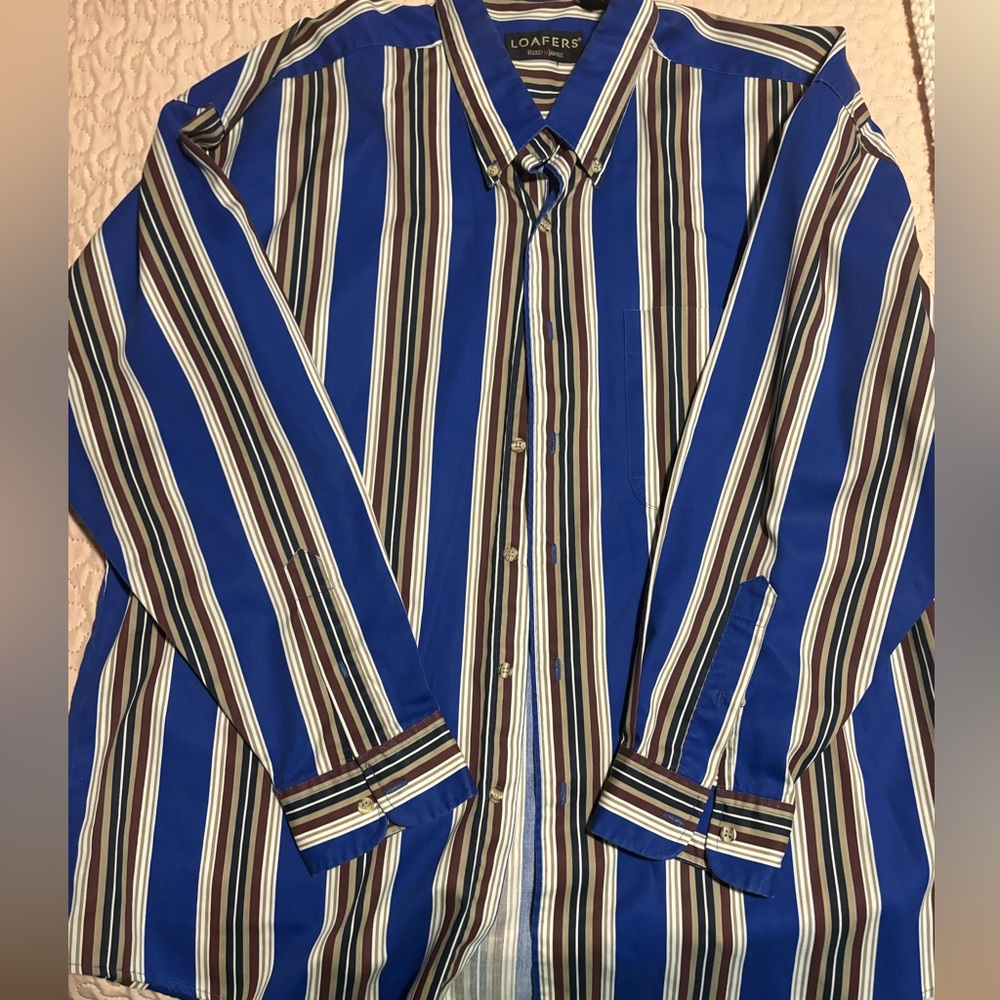 Vtg Reed & James Loafers Mens XL Vintage 90s Vertical Striped Long Sleeve Shirt